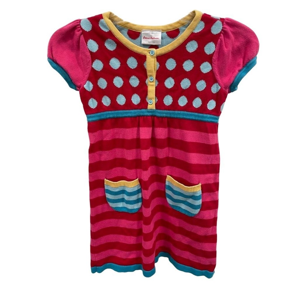 Hanna Andersson Girls Sweater Dress Size 120‎ Striped & Polka Dot AK43